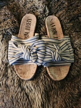 Sam & Libby Bow Striped Sandals- Size 9